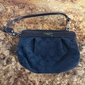 Coach Dark Blue Wristlet with Signature Pattern